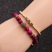 Hot-selling 8mm Tiger Eye Diamantkugel Micro Inlaid Zirkon Würfel Armband Set Für Frauen main image 1