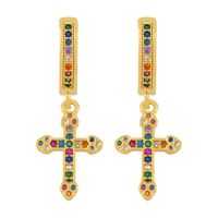 Hot-selling Colorful Zircon Retro Cross Love Copper Earrings For Women Wholesale main image 5