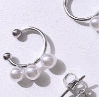 Korean Simple Ear Bone Clip Two-piece Metal Tassel Pearl  Earrings Set Wholesale sku image 2