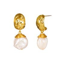 Hot-selling Shaped Metal Hand-woven Natural Freshwater Pearl Alloy Earrings For Women sku image 1