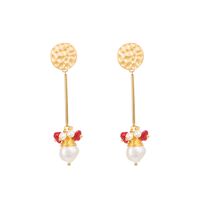 New Fashion  Natural Pearl Winding Coral Stone Alloy Earrings sku image 1