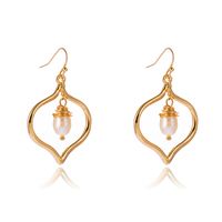 Gold Copper Wire Wrapped Natural Pearl Ear Hooks Peach Heart Metal Texture Earrings Earrings  Wholesale sku image 1