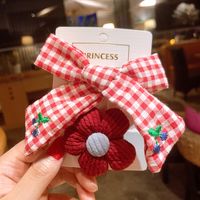 Korean  Princess Bow  Cute Flower  Plaid Fabric Cherry Hair Clip Set sku image 2