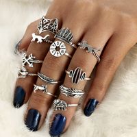 New Fashion Retro Alloy Leaf Fox Elephant 12-piece Set Rings For Women main image 3