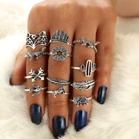 New Fashion Retro Alloy Leaf Fox Elephant 12-piece Set Rings For Women main image 4