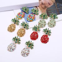 Fashion Creative Fruit Pineapple Inlaid Colorful Diamond  Earrings Wholesale main image 1