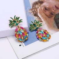 Fashion Creative Fruit Pineapple Inlaid Colorful Diamond  Earrings Wholesale main image 4