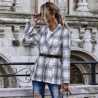 Chaqueta De Manga Larga Con Doble Botonadura A Cuadros Ajustados Para Mujer Al Por Mayor main image 1