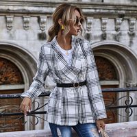 Women Slim-fit Plaid Double-breasted Long-sleeved Jacket Wholesale main image 6