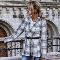 Women Slim-fit Plaid Double-breasted Long-sleeved Jacket Wholesale main image 5