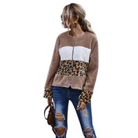 Women's Stitching Leopard Zipper Casual Flocking Autumn Jacket With Long Sleeves main image 3