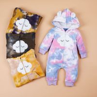 Autumn And Winter Baby Clothes One-piece Hooded Velvet Tie-dye Romper main image 1