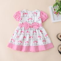 Korean Children's Clothing Summer Fashion Bow Short-sleeved Rabbit Print Loose Dress main image 1