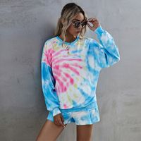 Hot Sale New Digital Printed Round Neck Long-sleeved Sweater Women's Shorts Casual Printed Fried Street Fashion Suit sku image 1