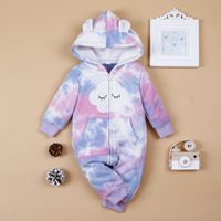 Autumn And Winter Baby Clothes One-piece Hooded Velvet Tie-dye Romper sku image 1