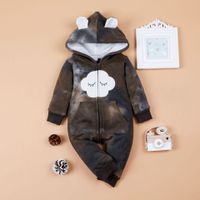 Autumn And Winter Baby Clothes One-piece Hooded Velvet Tie-dye Romper sku image 6