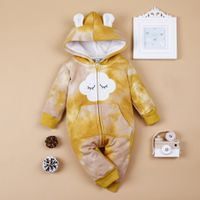 Autumn And Winter Baby Clothes One-piece Hooded Velvet Tie-dye Romper sku image 11