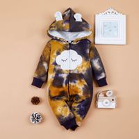 Autumn And Winter Baby Clothes One-piece Hooded Velvet Tie-dye Romper sku image 16