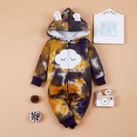 Autumn And Winter Baby Clothes One-piece Hooded Velvet Tie-dye Romper sku image 19