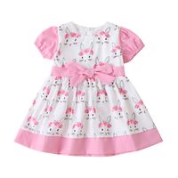 Korean Children's Clothing Summer Fashion Bow Short-sleeved Rabbit Print Loose Dress sku image 1