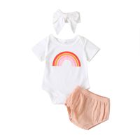New Fashion Summer Short-sleeved Little Girl Rainbow Print Romper Shorts Suit sku image 1