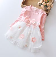 Autumn Korean Long-sleeved Loose Baby Cute Bow Flower Dress sku image 1