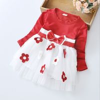 Autumn Korean Long-sleeved Loose Baby Cute Bow Flower Dress sku image 6