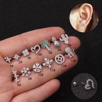 Creative Flower Ear Bone Nails Stainless Steel Zircon Earrings main image 1