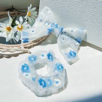 Romantische Rosa Blau Süße Stickerei Blume Haar Ring Organza Ring Kopf Seil Großhandel main image 1