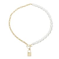 Fashion Asymmetrical Lock  Pendant Pearl Women's Necklace sku image 1