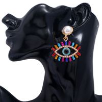 Fashion Exaggerated Devil's Eye Pearl Alloy Inlaid Colored Diamonds Earrings Wholesale main image 3