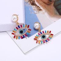 Fashion Exaggerated Devil's Eye Pearl Alloy Inlaid Colored Diamonds Earrings Wholesale main image 4