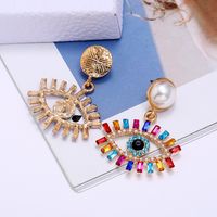 Fashion Exaggerated Devil's Eye Pearl Alloy Inlaid Colored Diamonds Earrings Wholesale main image 5