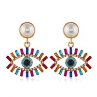 Fashion Exaggerated Devil's Eye Pearl Alloy Inlaid Colored Diamonds Earrings Wholesale sku image 2