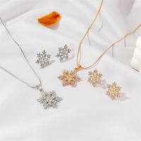 Simple Full Diamond Snowflake Necklace Snowflake Earrings Set main image 4