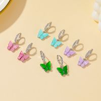 Korean Best Selling Sweet Color Diamond Colorful Acrylic Butterfly Earrings Wholesale main image 5