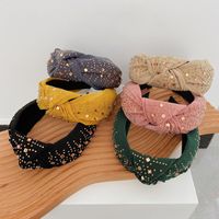 Hot Diamond Knotted Wide-brimmed Velvet Rhinestone Non-slip Simple Headband Wholesale main image 1