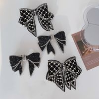 Korean Crystal Pearl Bow Hairpin Top Clip  Wholesale main image 3