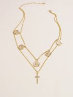 New  Double Gold Coin Cross Alloy Pendant Necklace main image 4