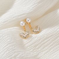 Korea Simple Pearl Diamond Love 925 Silver Needle Front  Rear Cute Small Alloy Earrings main image 3