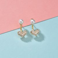 Corée Simple Perle Diamant Amour 925 Aiguille En Argent Avant Arrière Mignon Petites Boucles D&#39;oreilles En Alliage main image 4