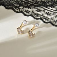 Corée Simple Perle Diamant Amour 925 Aiguille En Argent Avant Arrière Mignon Petites Boucles D&#39;oreilles En Alliage main image 5