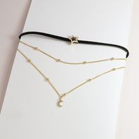 Hot-selling Fashion Three-layer Star And Crescent Alloy Necklace With Diamonds sku image 1