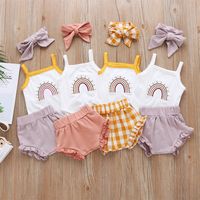 Summer Baby Girl   Romper Plaid Shorts Three-piece Baby Pants Set Fashion Baby Clothe main image 1