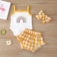 Summer Baby Girl   Romper Plaid Shorts Three-piece Baby Pants Set Fashion Baby Clothe main image 5