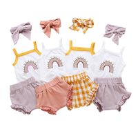 Summer Baby Girl   Romper Plaid Shorts Three-piece Baby Pants Set Fashion Baby Clothe main image 6