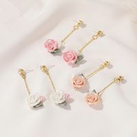 New French Palace Style Rose Three-dimensional Long Flower Earrings Wholesale main image 3