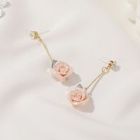 New French Palace Style Rose Three-dimensional Long Flower Earrings Wholesale main image 4