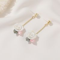 New French Palace Style Rose Three-dimensional Long Flower Earrings Wholesale main image 5