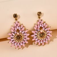 Retro Fashion All-match Diamond Flower Rhinestone Long Drop Shape Earrings Wholesale main image 3